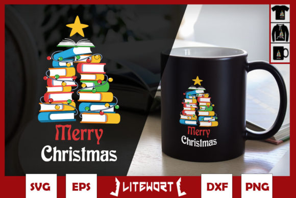 Merry Christmas Tree Love Reading Books Graphics for Crafts